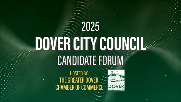 Screenshot of video on the title screen with 2025 Dover City Council Candidate Forum