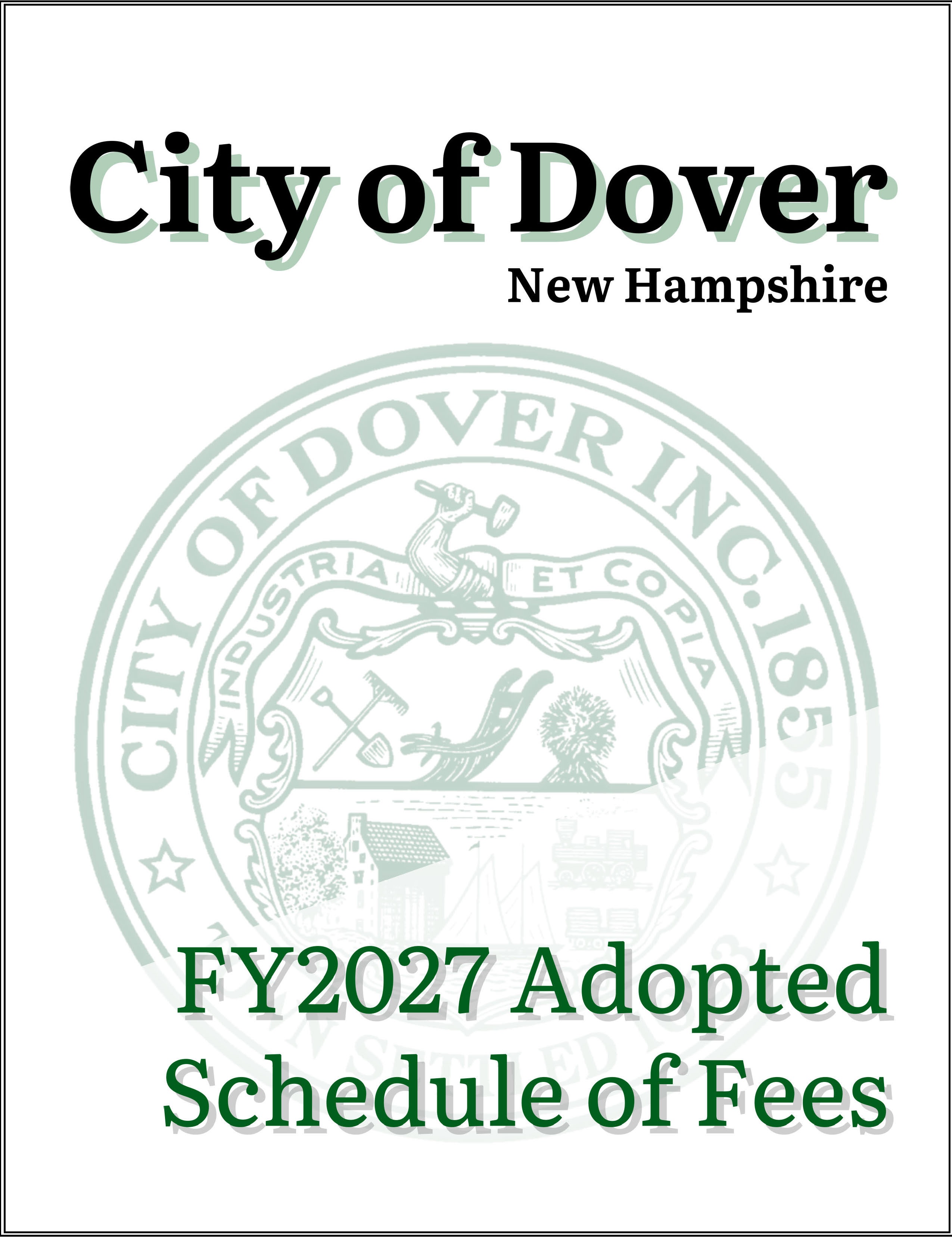 Cover of the FY27 adopted schedule of fees
