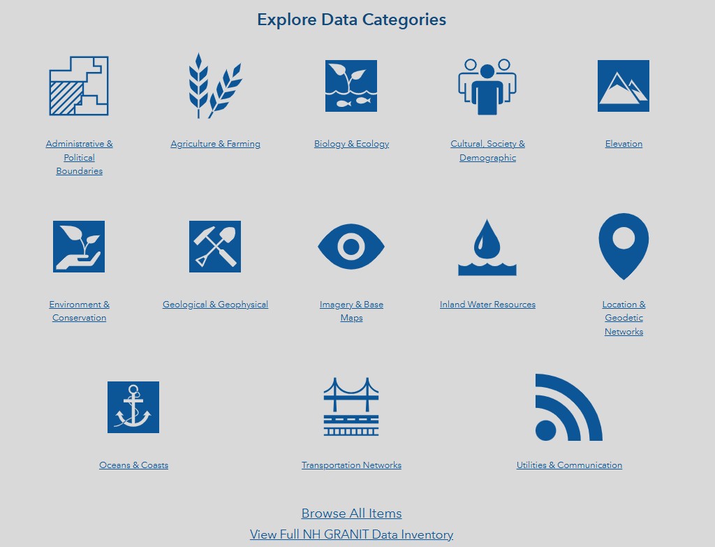 Explore data mapping categories contained on the state GIS clearing house. 